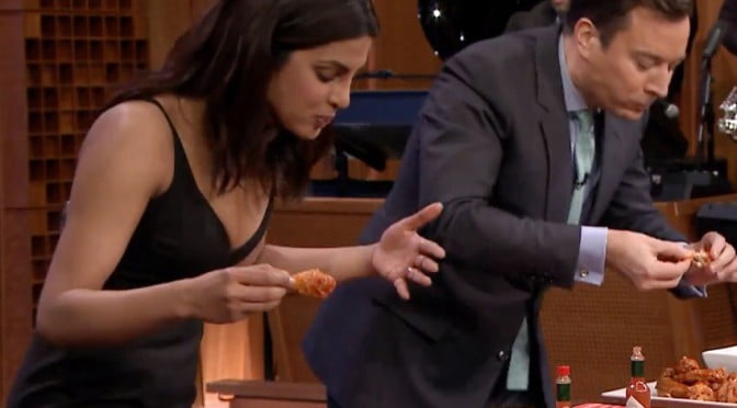 Priyanka Chopra and Jimmy Fallon Wing-Eating Contest